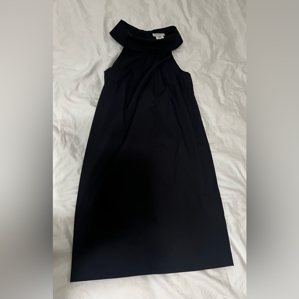 Scapa of Scotland Sleeveless Black Midi Dress with Collar Size 36